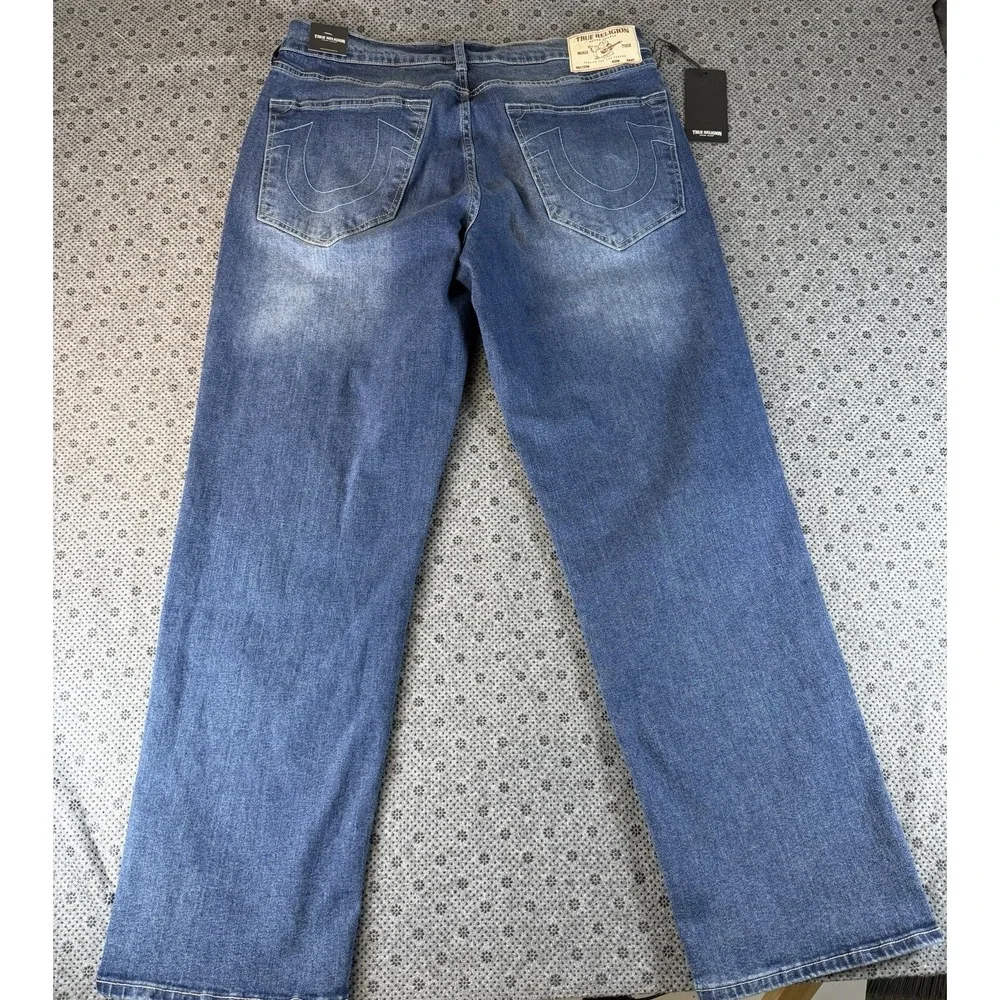 True Religion Bobby Applique Relaxed Baggy Jeans 32x32 Medium Blaze Wash New